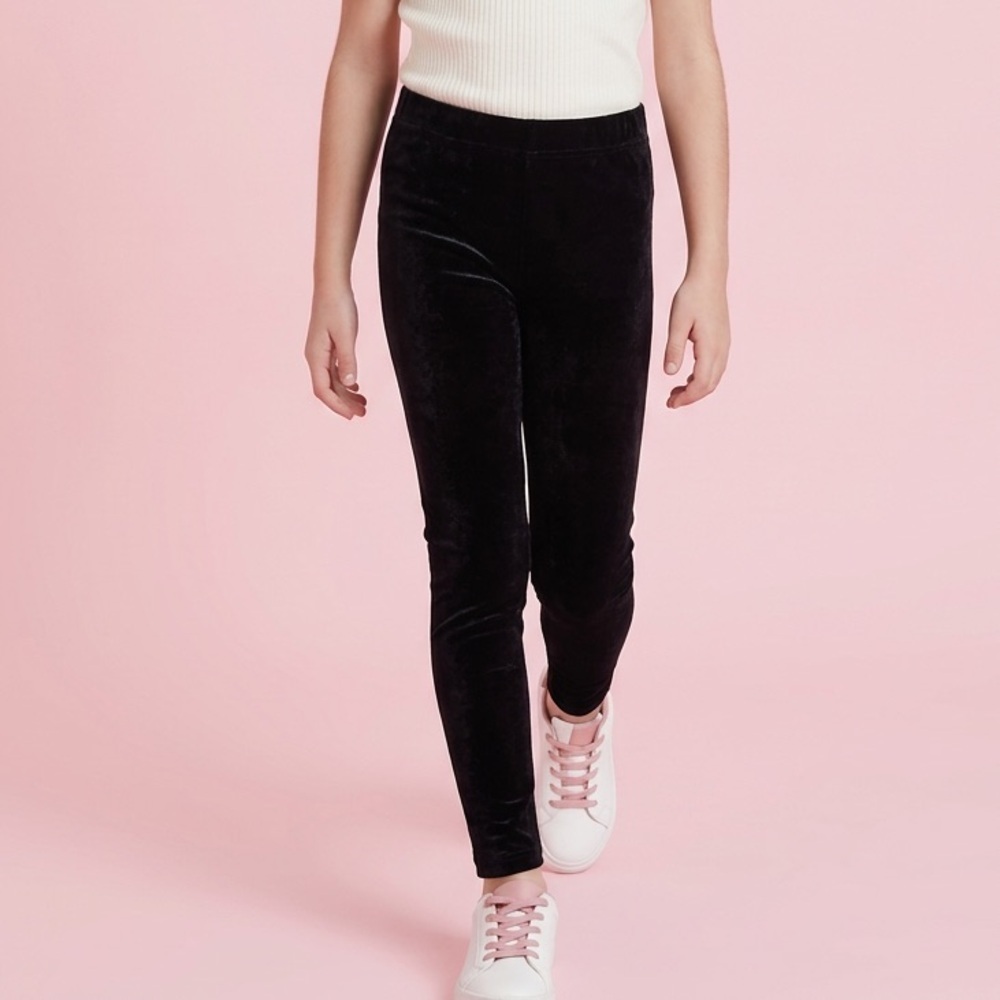 NWT Chaser Girls Black Velvet Ankle Leggings Elastic Waist - Size 6